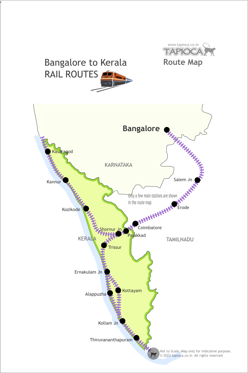 Two major Rail Routes for traveling to north and south Kerala from Bangalore.