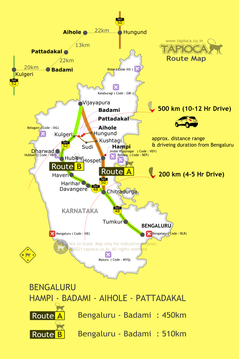 Take one the two Routes to Badami from Bangalore (NH48 or the NH50 diversion)