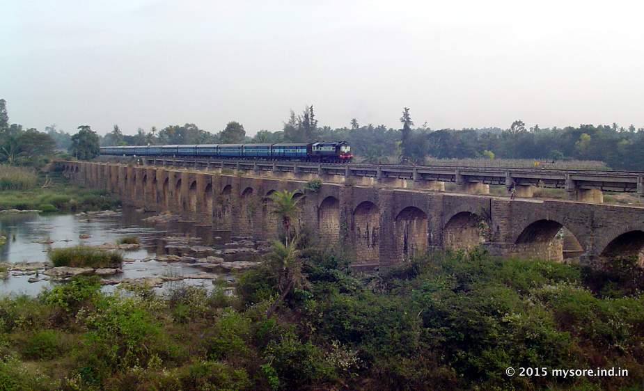 Bangalore Mysore train route crossing Kaveri River at at Srirangapatna 