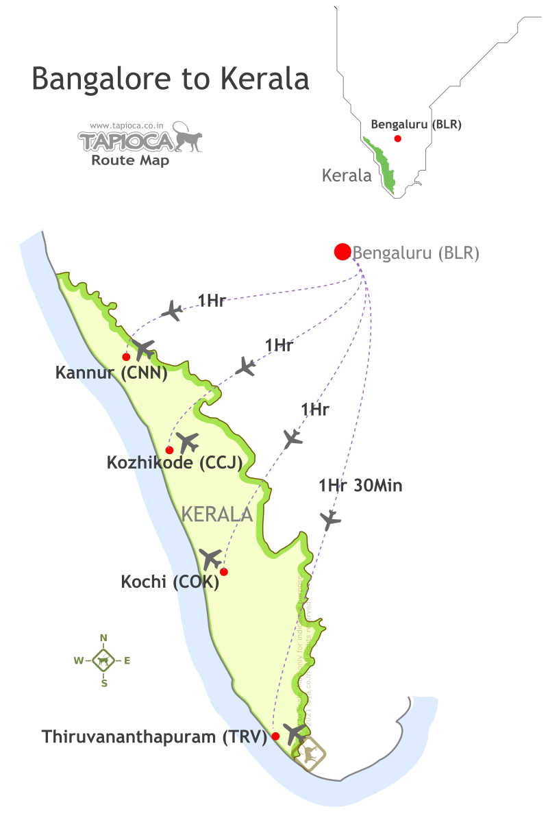 Four airports from north to south of Kerala is directly connected with Bangalore