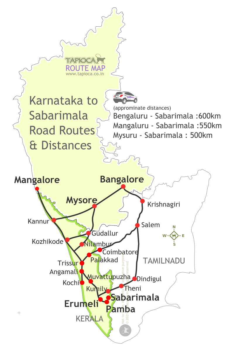 Bangalore to Sabarimala distance is 600 to 650km