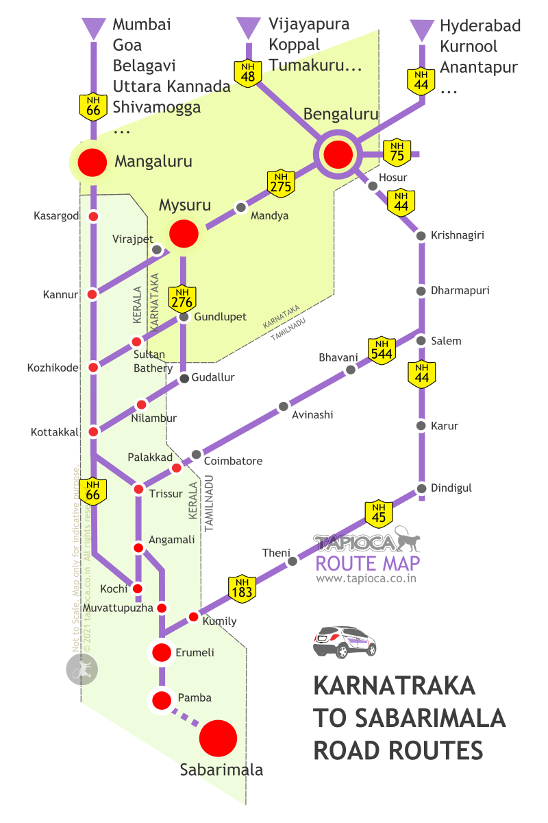 There are two main routes to Sabarimala from Bangalore : via Coimbatore and via Dindigul