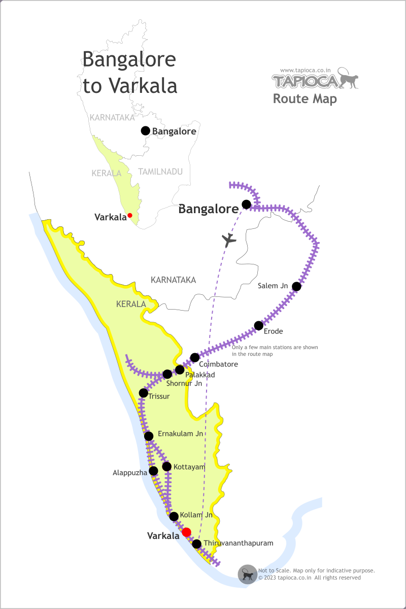Flight & Rail routes to Varkala from Bangalore